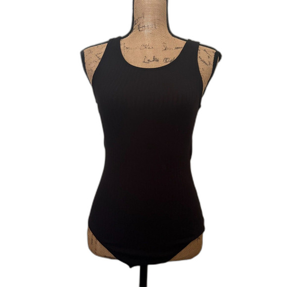Intimately Free People Black Ribbed Open Back Cutout Bodysuit Basic Size Small - Picture 1 of 4
